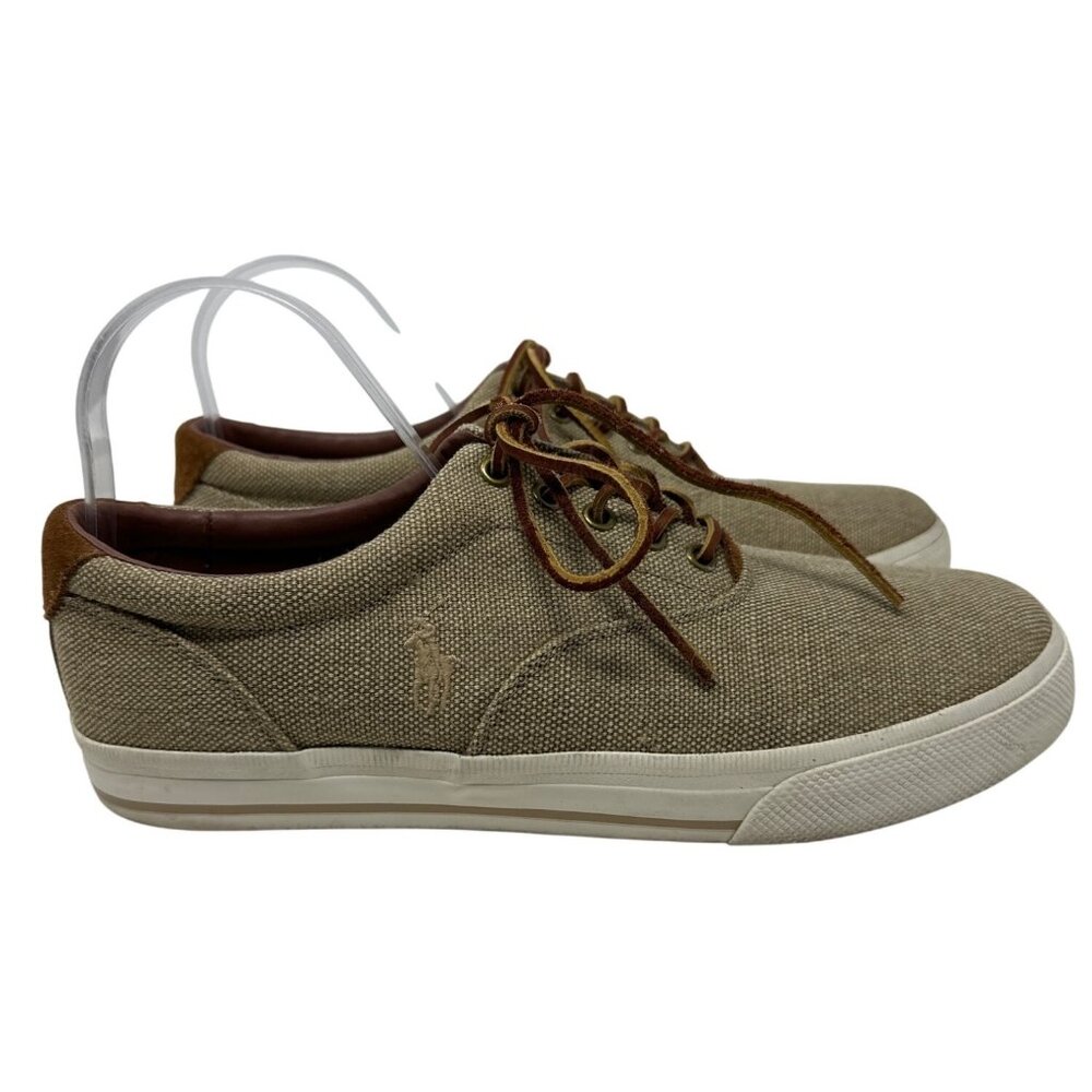 Polo Ralph Lauren Mens Canvas & Suede Sneakers Tan/Brown Size 10D
